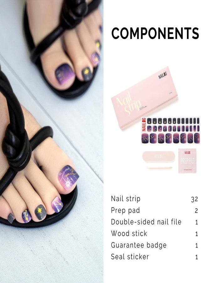 NAILOG Semi Cured Gel Nail Strips Toes - NAILOG 32 Pcs Cosmos Stars Gel Toe Nail Stickers Extra Long Pedicure Nail Strips with Glossy Gel Finishing for Summer Blue, Constellation - Image 5